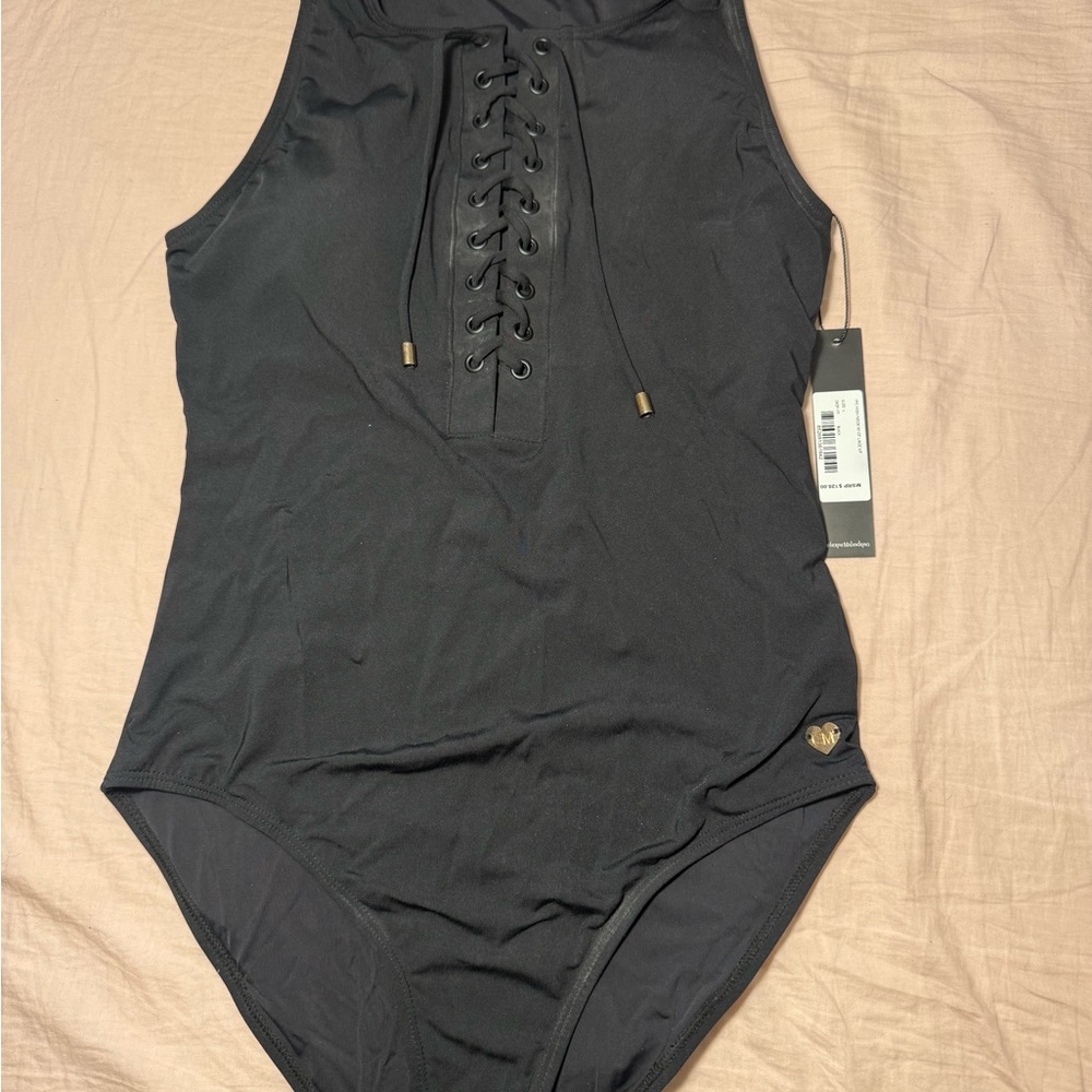 Catherine Malandrino Black Lace-Up One Piece Swimsuit